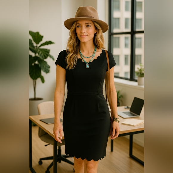 🌿Elle Women's Size 10 Black Dress Scalloped Neckline-Beautiful! - Picture 11 of 13